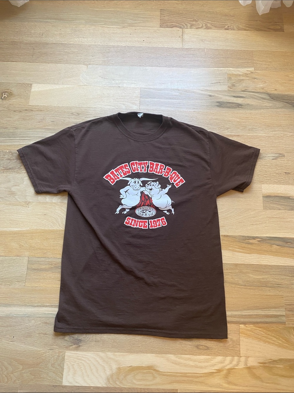 Jerzees Brown Graphic Tee with White and Red Print